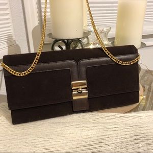 ❤️Brown velvet vintage clutch with gold chain❤️